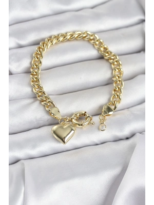 ® Kalp Detaylı Gold Renk Pirinç Kadın Bileklik