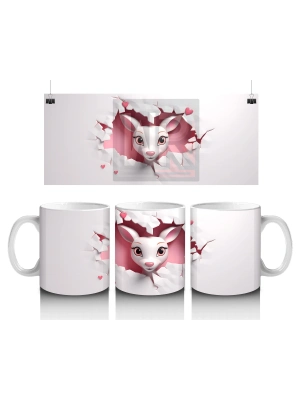 Kalp Figürlü Duvarı Delen Sevimli Keçi – Baskılı Kahve Kupası