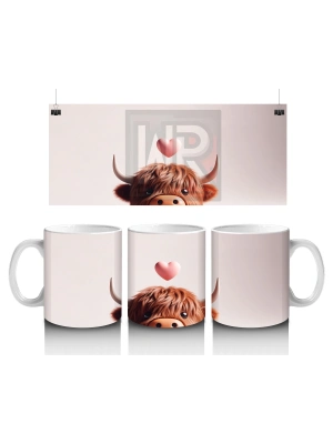 Kalp Figürüyle Süslenmiş Sevimli İnek Başlığı - Baskılı kahve kupası