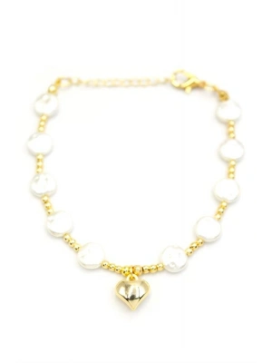 Kalp İnci Bileklik - Altın