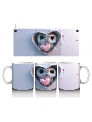 Kalp Oyukta Sarılmış Baykuş Figürü - Baskılı kahve kupası