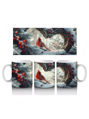 Kalp Şeklinde Ağaç Deliğinden Bakan Kardinal Kuşu – Baskılı Kahve Kupası