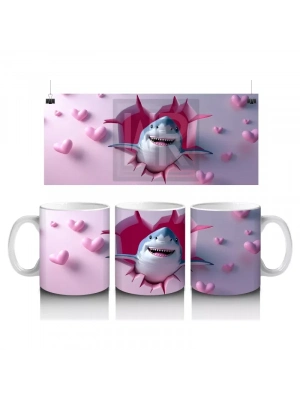 Kalp Şeklinde Çatlakta Bakan Sevimli Köpek Balığı – Baskılı Kupa Bardak