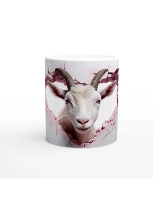 Kalp Şeklinde Duvarı Delen Keçi Temalı Baskılı Kupa Bardak