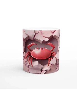 Kalp Şeklindeki Çatlak Duvar Arasından Bakan Yengeç Temalı Baskılı Kupa Bardak