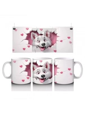 Kalp Şeklindeki Çatlakta Bakan Sevimli Kurt – Baskılı Kahve Kupası