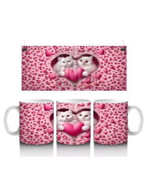 Kalp Şeklindeki Çatlakta İki Sevimli Kedi – Baskılı Kahve Kupası