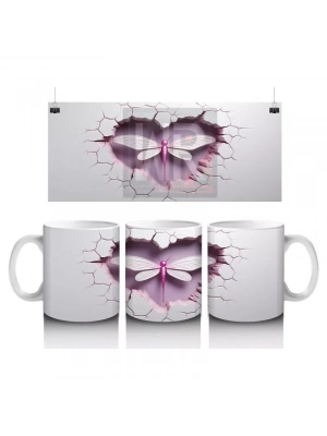 Kalp Şeklindeki Çatlakta Lila Renkli Kelebek – Baskılı Kahve Kupası