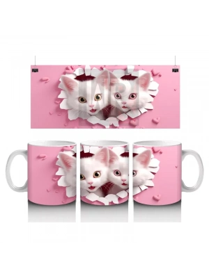 Kalp Şeklindeki Çatlaktan Bakan İkiz Kediler – Baskılı Kahve Kupası