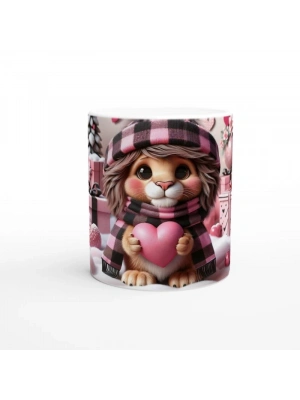 Kalp Tutan Şapkalı Aslan Yavrusu Temalı Baskılı Kupa Bardak