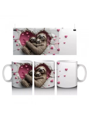 Kalp Tutan Şapkalı Sevimli Tembel Hayvan – Baskılı Kahve Kupası