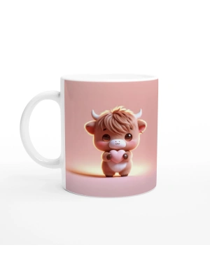 Kalp Tutan Sevimli Buzağı Temalı Baskılı Kupa Bardak