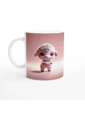 Kalp Tutan Sevimli Kuzu Temalı Baskılı Kupa Bardak