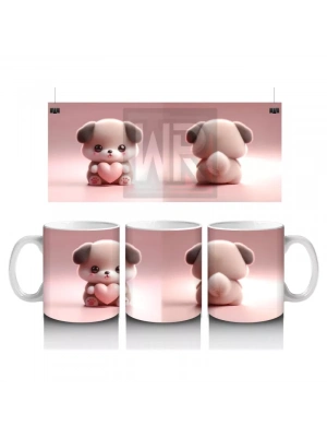 Kalp Tutan Sevimli Peluş Köpek Figürü - Baskılı kahve kupası