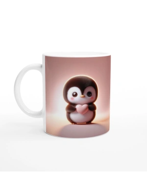 Kalp Tutan Sevimli Penguen Temalı Baskılı Kupa Bardak