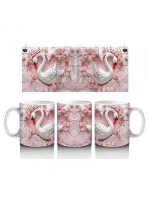 Kalp Yağmuru Altında Aşık Kuğular – Baskılı Kahve Kupası