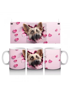 Kalplerle Çevrili Sevimli Alman Kurdu - Baskılı Kahve Kupası