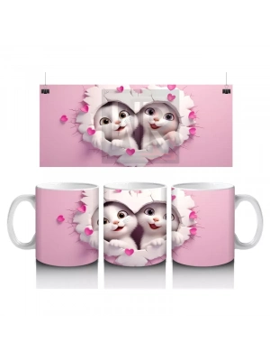 Kalplerle Süslenmiş Çatlakta Sevimli Ayıcıklar – Baskılı Kahve Kupası