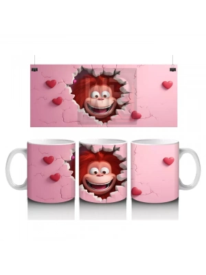 Kalplerle Süslenmiş Duvarı Delen Maymun – Baskılı Kahve Kupası
