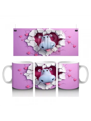 Kalplerle Süslenmiş Sevimli İnek Figürü - Baskılı Kahve Kupası