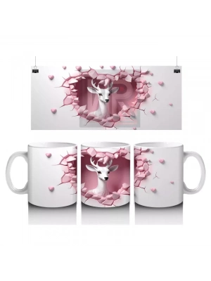 Kalplerle Süslenmiş Zarif Geyik – Baskılı Kahve Kupası