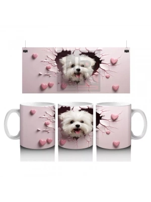 Kalpli Arka Planda Bakan Sevimli Köpek – Baskılı Kahve Kupası