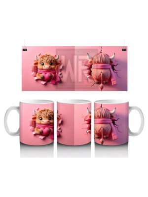 Kalpli Arka Planda Boynuzlu Sevimli Canavar – Baskılı Kahve Kupası