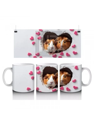 Kalpli Arka Planda Sevimli Kobaylar - Baskılı Kahve Kupası