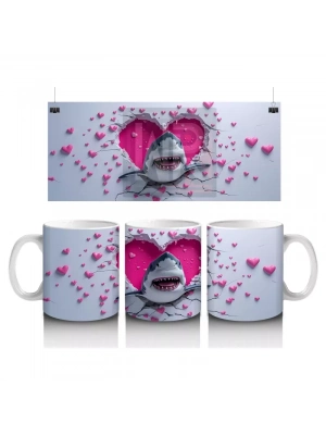 Kalpli Arka Planda Sevimli Köpekbalığı Figürü - Baskılı kahve kupası