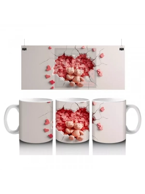 Kalpli Arka Planda Tatlı Ayıcıklar – Baskılı Kahve Kupası