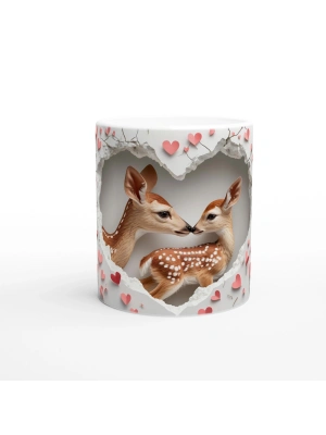 Kalpli Arka Planlı Geyik Aşkı Temalı Baskılı Kupa Bardak