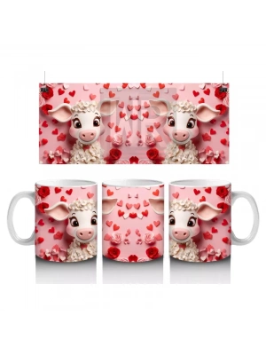 Kalpli Arka Planlı Sevimli Kuzu Tasarımı - Baskılı kahve kupası