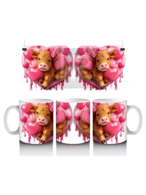 Kalpli Balonlarla Süslenmiş Sevimli İnek Figürleri – Baskılı Kahve Kupası