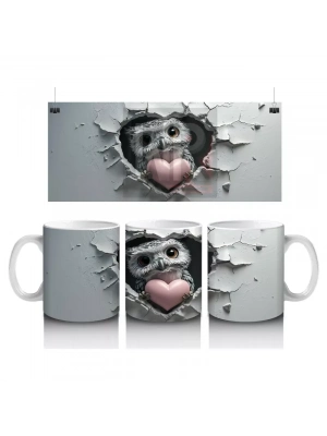 Kalpli Çatlak Duvar Arasında Baykuş – Baskılı Kahve Kupası