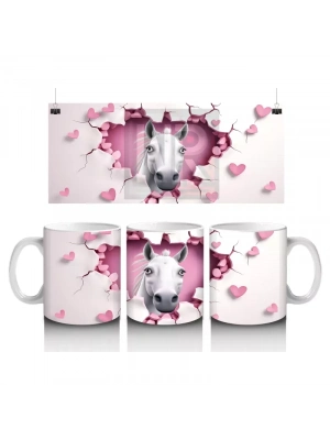 Kalpli Çatlak Duvar Arasından Bakan Beyaz At Figürü - Baskılı kahve kupası