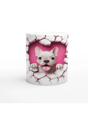 Kalpli Çatlak Duvardan Bakan Fransız Bulldog Temalı Baskılı Kupa Bardak