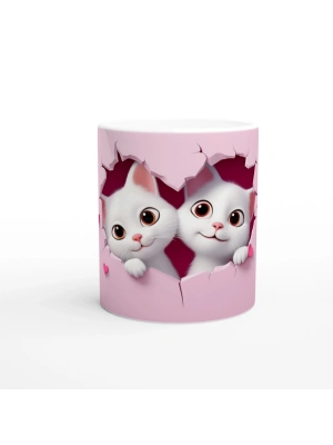 Kalpli Çatlak Duvardan Bakan İki Sevimli Kedi Temalı Baskılı Kupa Bardak