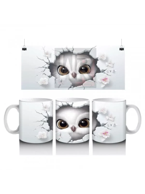 Kalpli Çatlakta Bakan Meraklı Baykuş – Baskılı Kahve Kupası