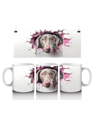 Kalpli Çatlakta Bakan Pembe Burunlu Weimaraner – Baskılı Kahve Kupası