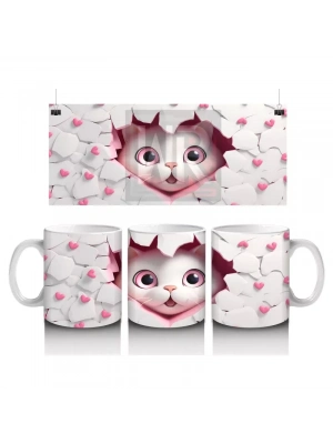 Kalpli Çatlakta Bakan Sevimli Pembe Gözlü Kedi – Baskılı Kahve Kupası