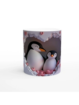 Kalpli Çatlaktan Bakan Penguenler Temalı Baskılı Kupa Bardak