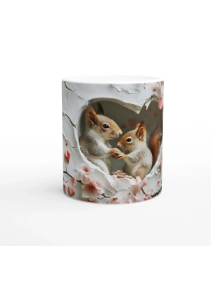 Kalpli Çatlaktan Bakan Sincaplar Temalı Baskılı Kupa Bardak