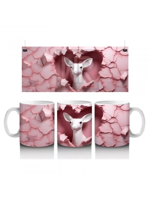 Kalpli Desenli Kırık Duvarda Sevimli Geyik - Baskılı Kahve Kupası