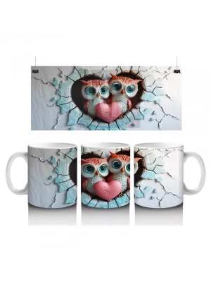 Kalpli Detaylı Kırık Duvarlı Baykuşlar - Baskılı Kahve Kupası