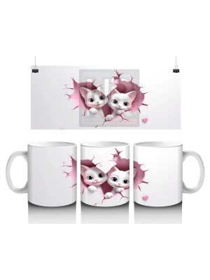 Kalpli Duvar Arasında Aşık Kedi Çifti - Baskılı Kahve Kupası