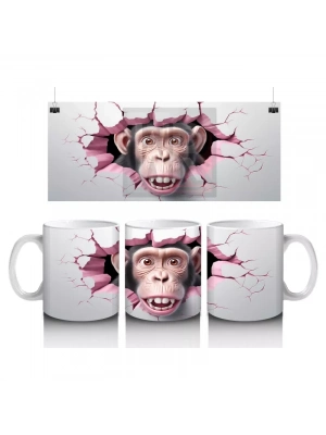 Kalpli Duvar Arasında Neşeli Şempanze – Baskılı Kahve Kupası