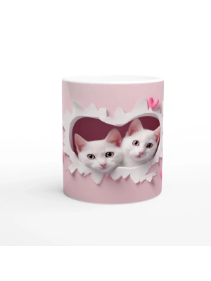 Kalpli Duvardan Bakan İkiz Yavru Kediler Temalı Baskılı Kupa Bardak