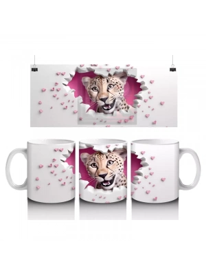 Kalpli Duvarı Delen Sevimli Çita – Baskılı Kahve Kupası