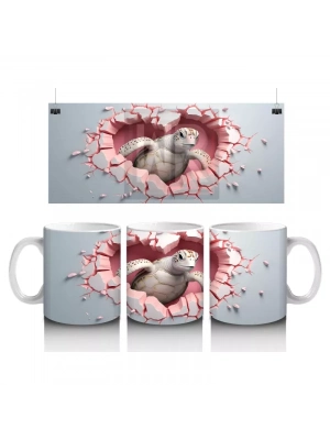 Kalpli Duvarı Delen Vücut Geliştirmiş Sevimli Kaplumbağa – Baskılı Kahve Kupası