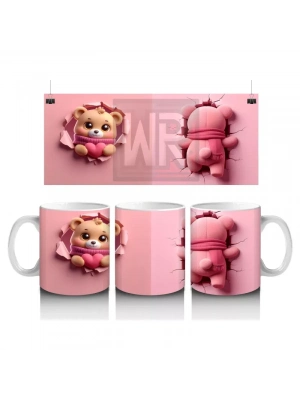 Kalpli Figür Tutan Sevimli Ayıcık Karakteri - Baskılı kahve kupası